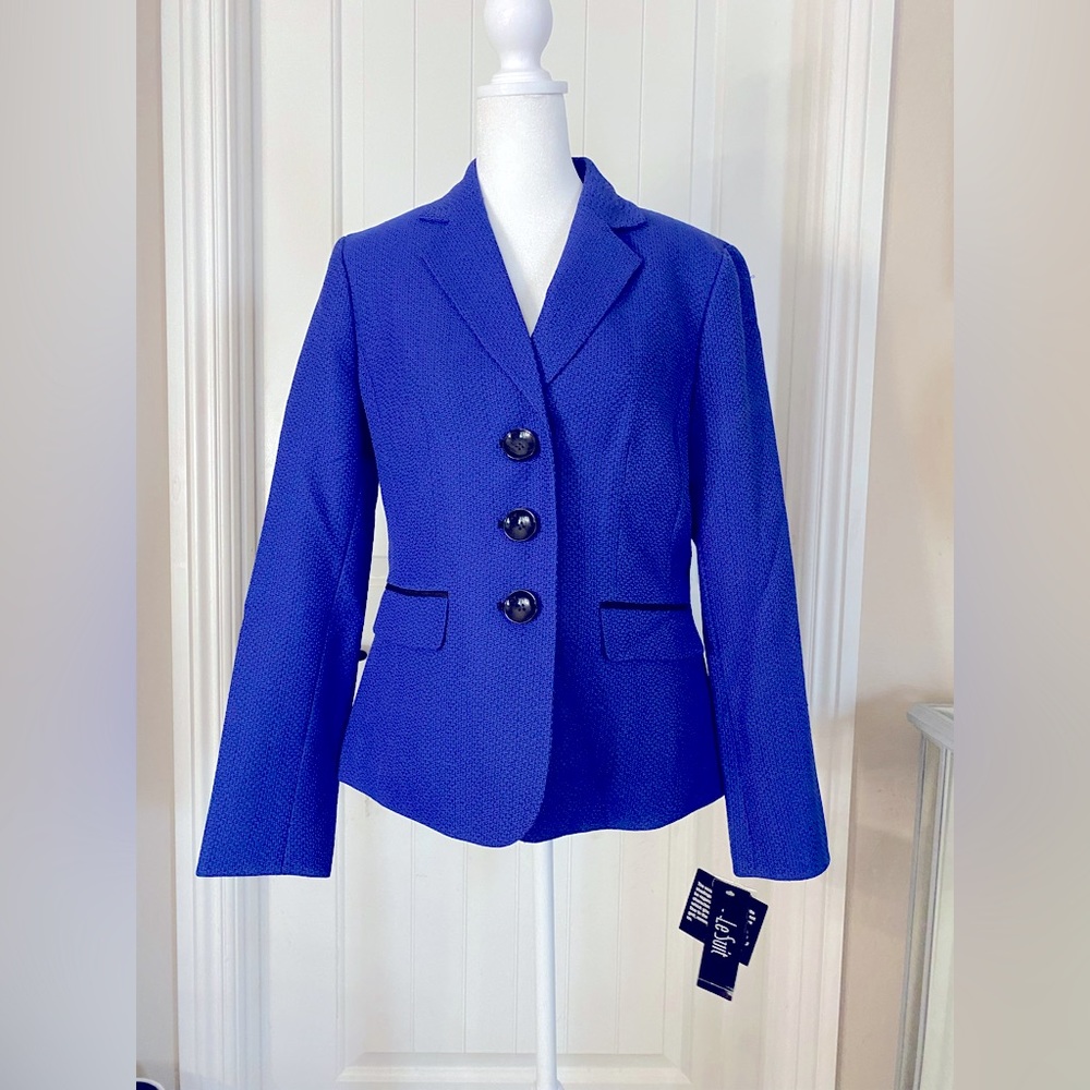 NWT LE SUIT WOMEN JACKET BLAZER FULLY LINED BEAUTIFUL STYLE BLUE SZ 4